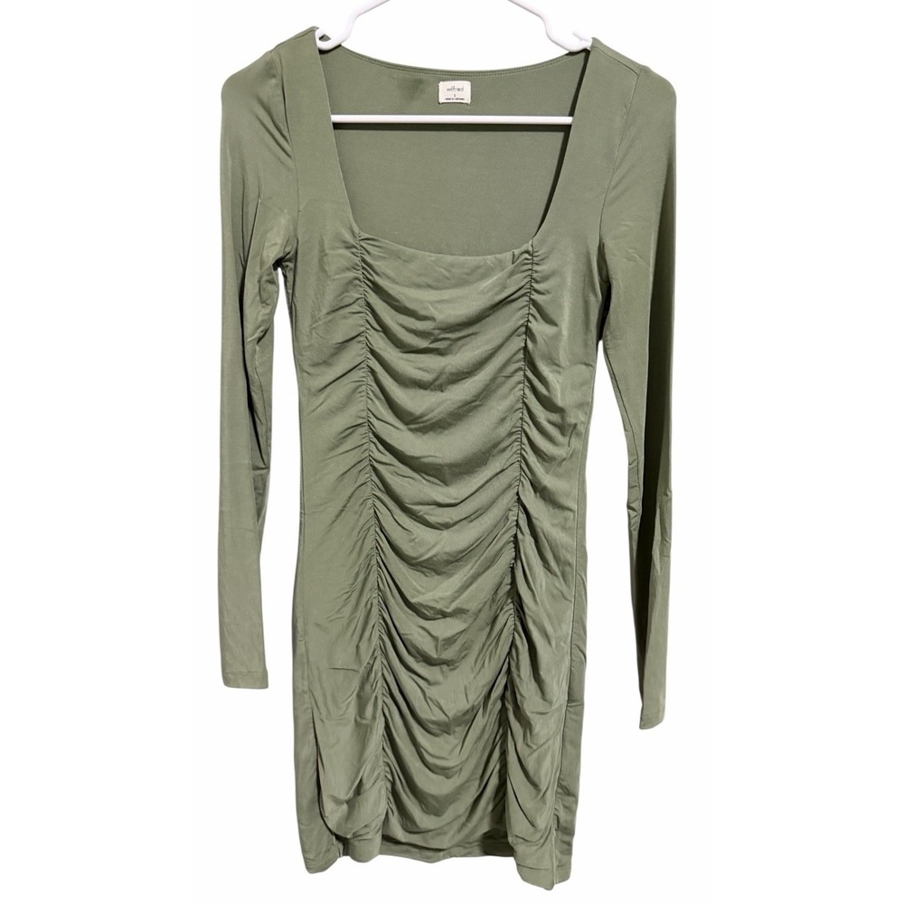 Wilfred Aritzia Lydia Ruched Mini Bodycon Dress‎ Sage Green Women's Size Small
